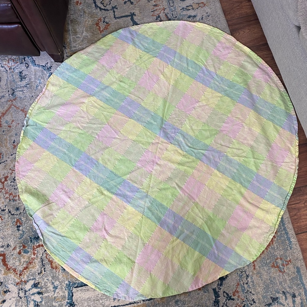 Vintage Round Pastel Plaid Tablecloth With 4 Napkins
